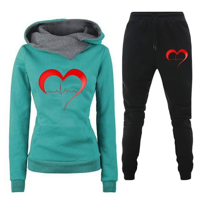 Ensemble de Mode Décontractée pour Femmes Pull à Capuche Imprimé Uni Pantalon