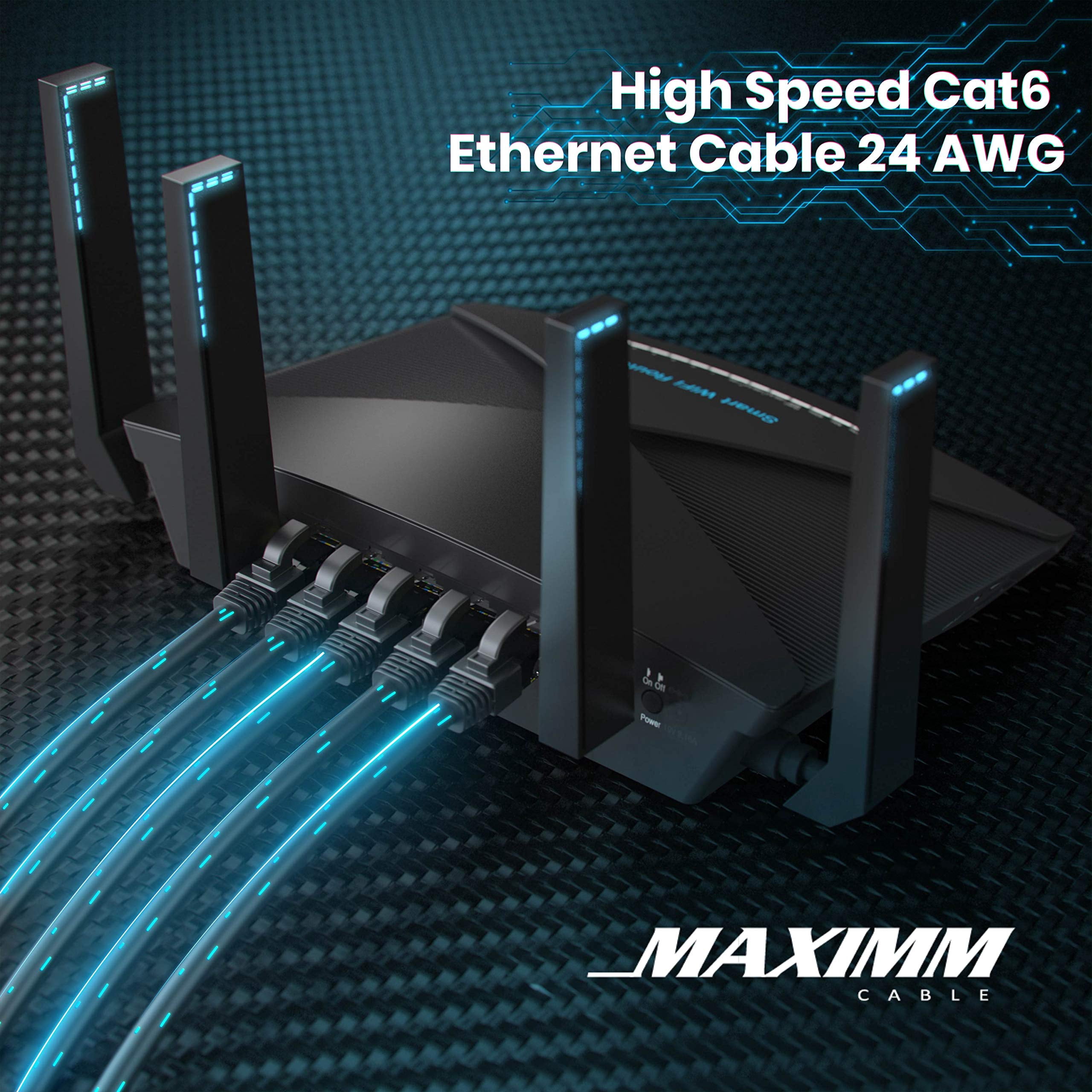Maximm Cat6 Ethernet Cable 24-Pack 1.5 ft – CCA LAN Network Patch Cords, RJ45, Black