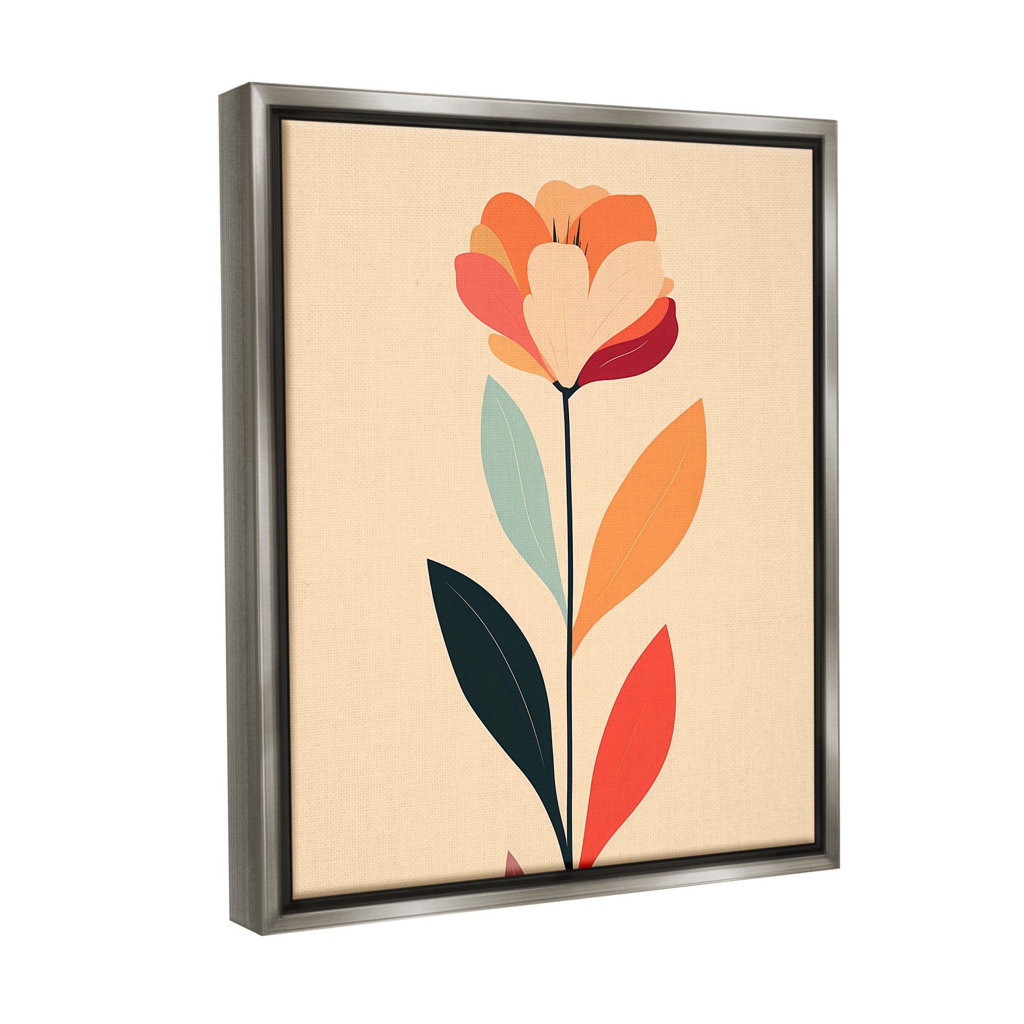 Stupell Industries Retro Hue Flower Botanical & Floral Painting Gray Floater Framed Canvas Art Print Wall Art, 17 x 21
