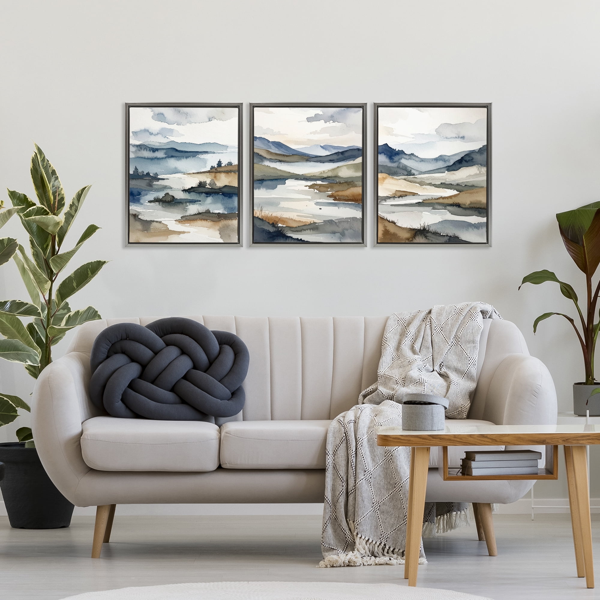 Stupell Industries Continuous Flow Of Water 3 Piece Gray Framed Floater Canvas Set, design by Alonza Saunders