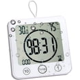 thumbnail image 1 of Temporizador impermeable para ducha, reloj de pared de baño con pilas con succión, reloj colgante para exteriores con temperatura (blanco), 1 of 5