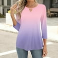 thumbnail image 4 of Vekome Women Shirts 3/4 Sleeve Plus Size Pullover Tops Round Neck Casual Tee Shirts Gradient Summer Blouses Pink L, 4 of 6