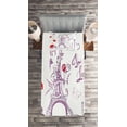 thumbnail image 2 of Ambesonne Eiffel Tower Quilted Coverlet 2 Pcs, Doodle Romantic Paris, Twin Size, Lilac Red Pale Blue, 2 of 2