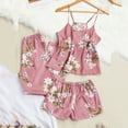 thumbnail image 4 of Yufatyle Womens 3 Pcs Pajamas Set Silk Satin Sleeveless Sleepwear Floral Print Cami + Shorts and Pants Set Pink Loungewear Pjs, XL, 4 of 7
