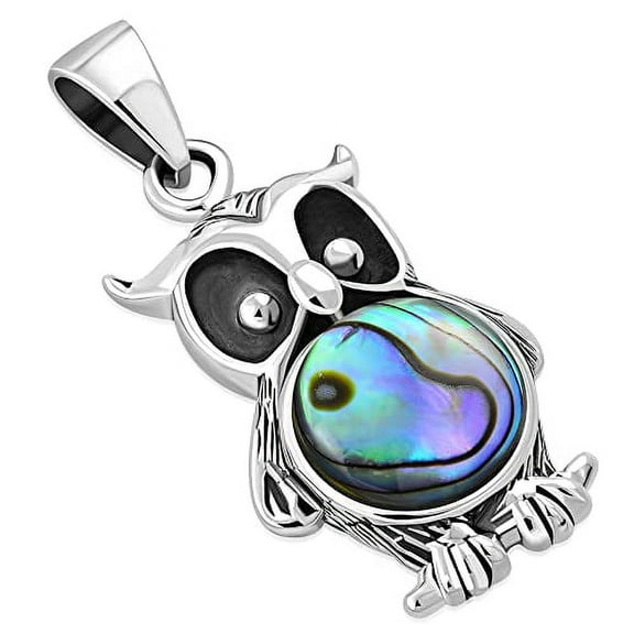 My Daily Styles Created Abalone Shell 925 Sterling Silver Night Owl Pendant Necklace, 18"
