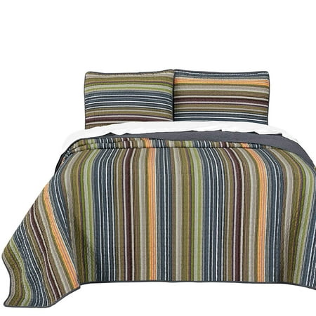 Chezmoi Collection Avery 3 Piece Multi Color Striped 100 Washed Chezmoi Collection Avery 3 Piece Multi Color Striped 100 Washed Cotton Quilt Set