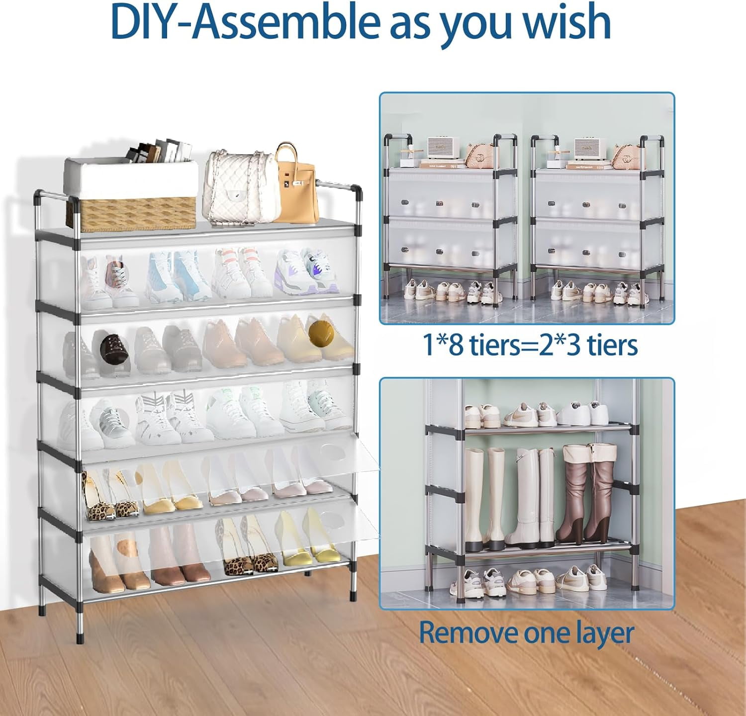 SINGOMON Shoe Rack, 5-Tier Shoe Cabinet With Lid, Large Capacity, Can Store 20 Pairs Of Shoes, Adjustable Height.