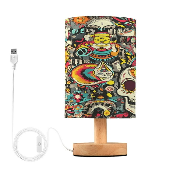 Small Table Lamp LED Bedside Nightstand Lamps with Fabric Shade Decor Desk Lamp for Living Room Bedroom Office Stylish and Cool Skull
