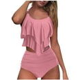 thumbnail image 2 of BLTIBY Tankini Swimsuits for Women Two Piece Bathing Suits Ladies Ruffle Solid Color Tank Top with Shorts Strappy Back Sets Swimdress Swimsuit Pink XXL, 2 of 5