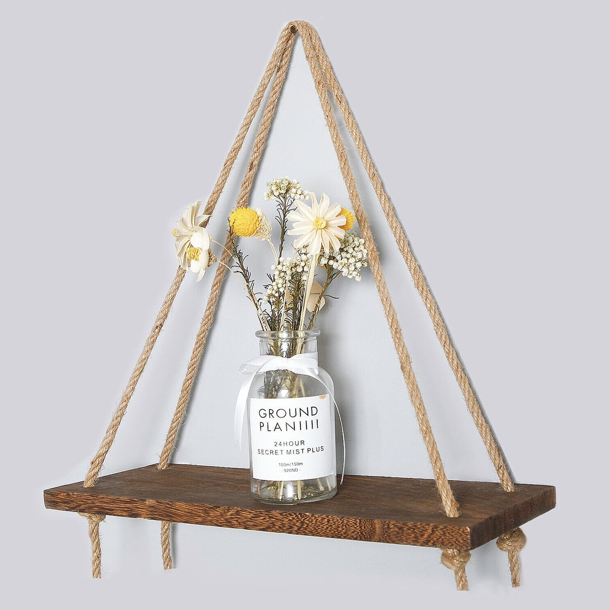 Premium Wood Swing Hanging Rope Wall Mounted Floating Shelves Plant