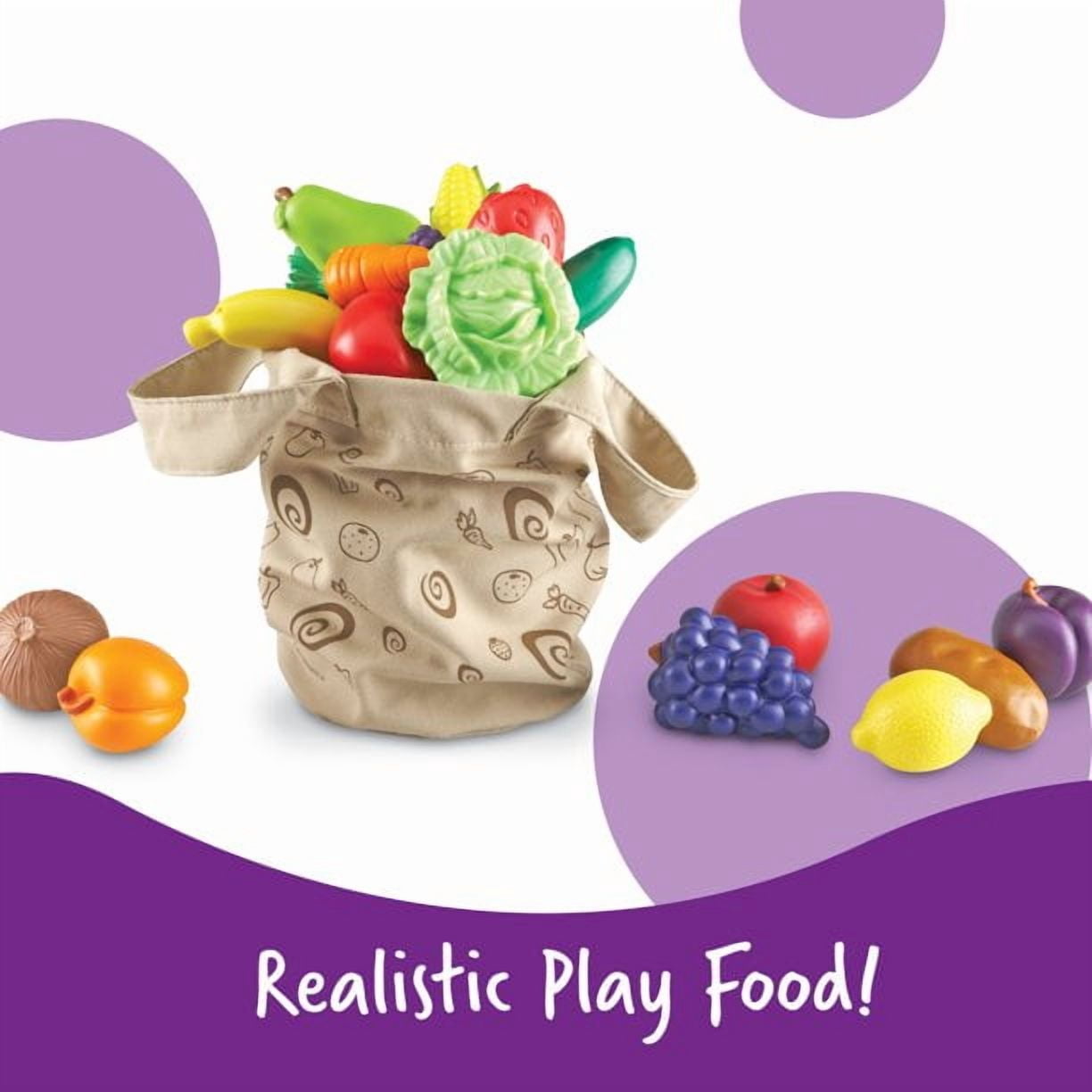 Learning Resources New Sprouts Fresh Picked Fruit & Veggie Play Food Set with Totebag, Pretend Play Kitchen Food, Multicolor, 17 Piece Set For Kids Girls Boys Ages 2 3 4+