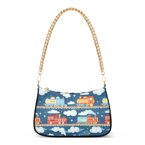 FORMRS Womens Shoulder Bag with Chain Strap Clutch Purse Cute Tote Handbag, Blue Cute Train Pattern