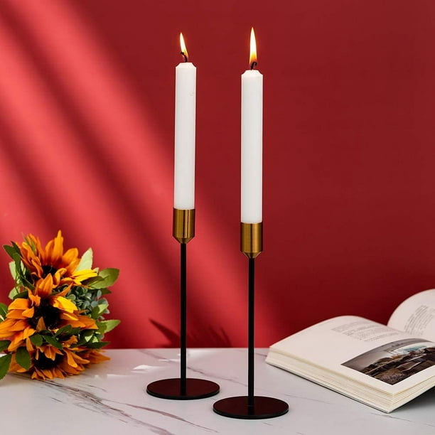 Candlestick Holders Taper Candle Holders, 2 Pcs Candle Stick Holders Set,  Gold & Black Brass Candlestick Holders Set Table Decorative Modern Candle