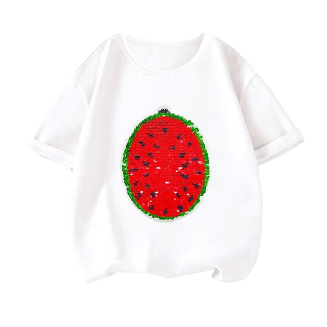Qudderr T-Shirt Imprimé à Manches Courtes pour Filles, Col Rond, 3-14 Ans