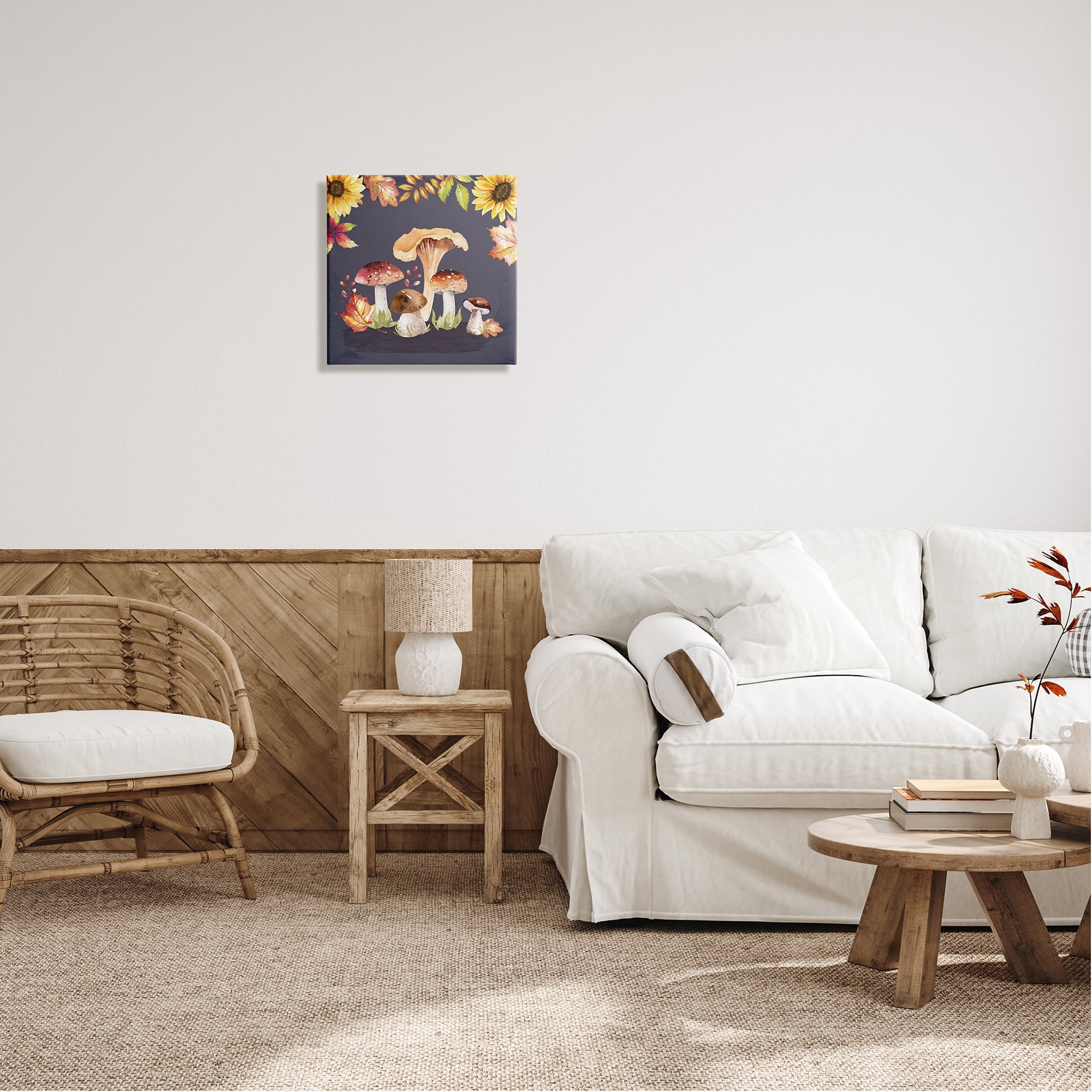 Stupell Woodland Mushrooms Autumnal Foliage Botanical & Floral Painting Gallery Wrapped Canvas Print Wall Art