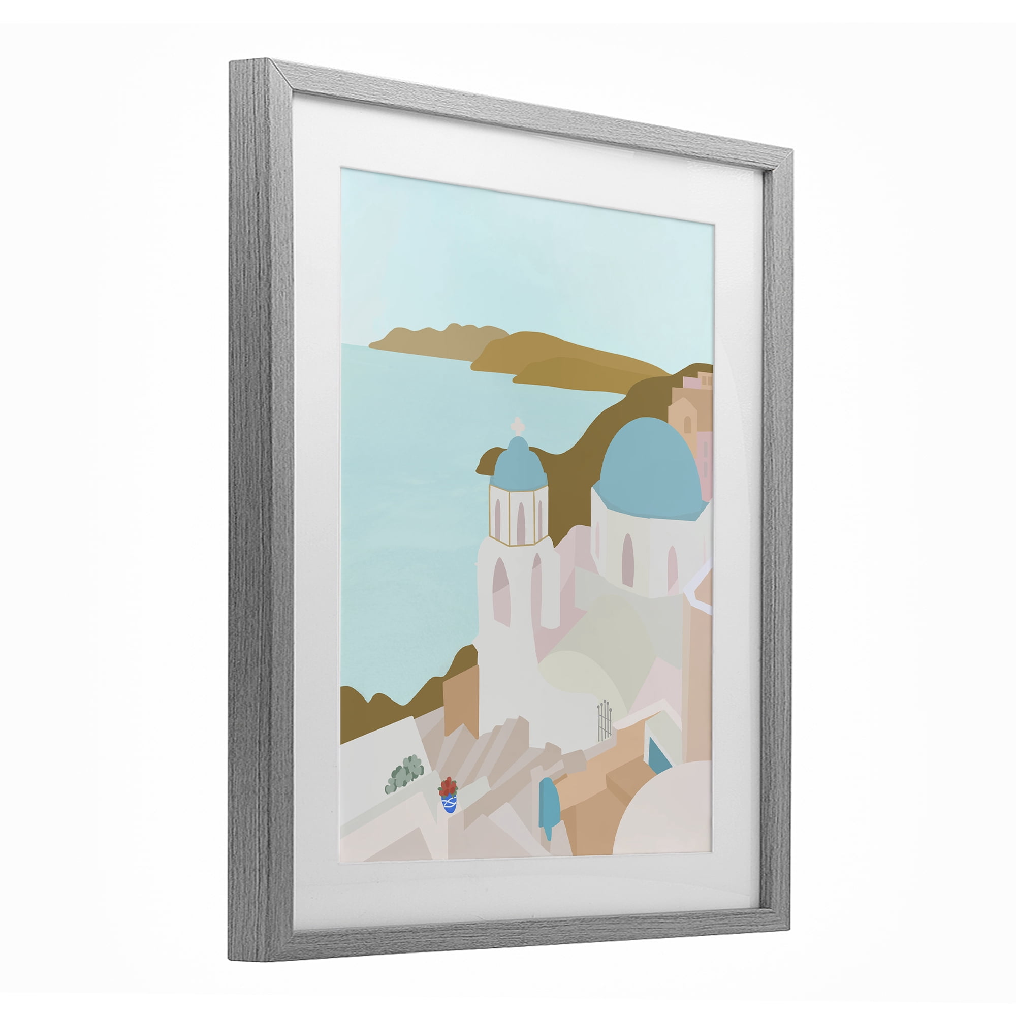 Stupell Industries Coastal Santorini Vibes Gray Framed Print Under Glass, design by Anna Quach