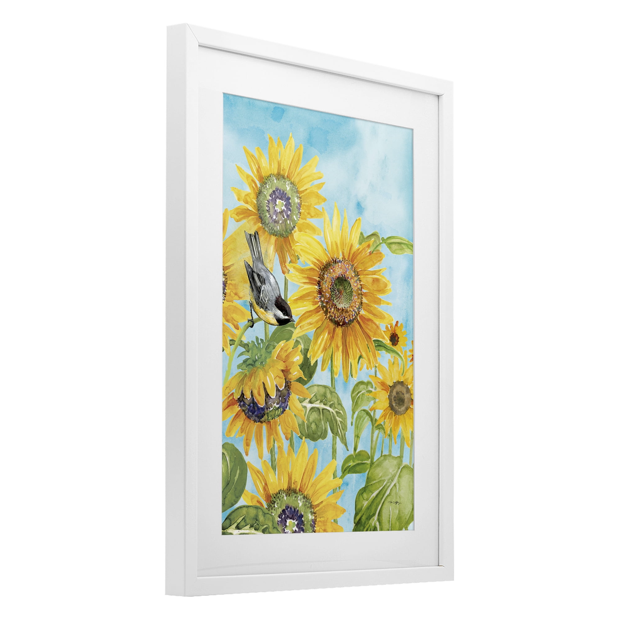 Stupell Industries Sunflower Honey Bird White Framed Print Under Glass, design by Tim Coffey