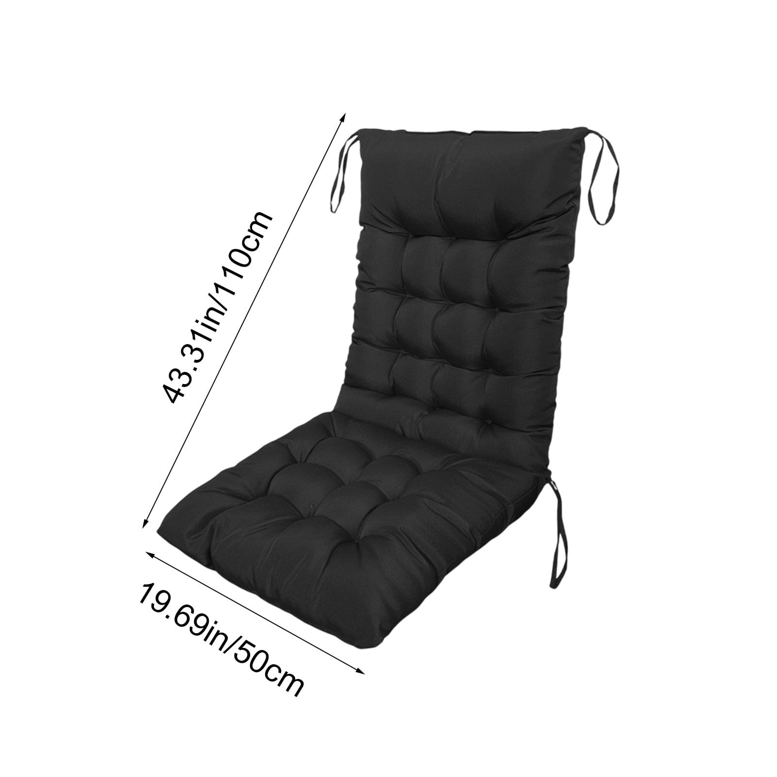 EazyTech High Back Seat Cushion for Indoor Outdoor, One-Piece Rocking Chair Cushions Lounger Chair Pad for Garden Patio Office Dorm Chair Black