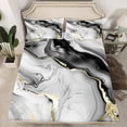 thumbnail image 2 of Manfei Marble Pattern Twin Sheet Sets,Modern Fluid Stripe Twin Fitted Sheet,Gray Black Gold Flat Sheet For Men Women,Ultra Soft Home Decor,3-Piece, 2 of 7