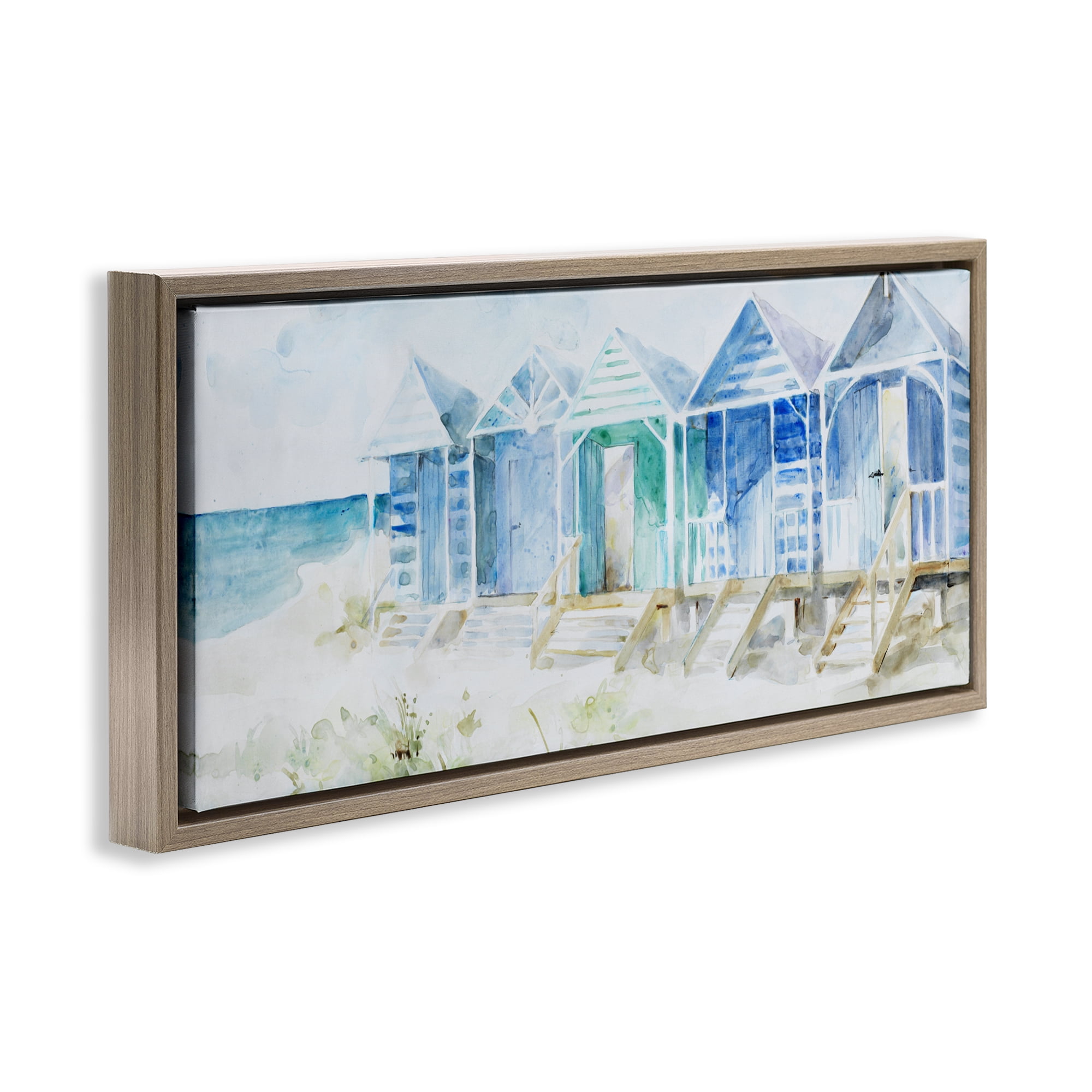 Stupell Industries Beach Cabins in a Row Brown Framed Floater Canvas Wall Art, design by Lorenzo Collective
