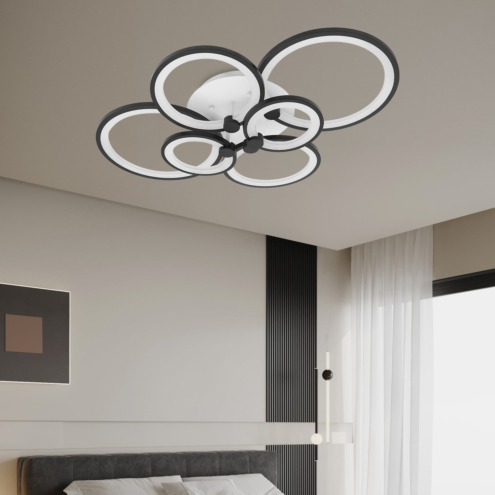 Modern 6-Light Ring Ceiling Lamp, 161.46-215.28ft² Coverage, 5%-100% Dimmable for Office/Hotel : Tools & Home Improvement