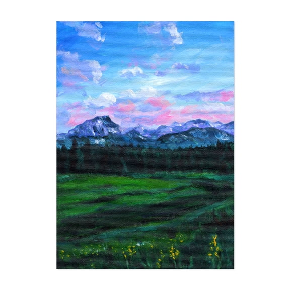 Mountain Meadow - Painting Landscape Nature Scenic Pastel Sunset Wilderness Unframed Wall Art Print 4 x 6 inches