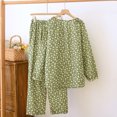 thumbnail image 4 of WRKEKC Silk Pajamas for Women Print Square Neck Ruffle Trim Long Sleeve 100% Cotton Home Loungewear Sleepwear Set for Fall, 4 of 9