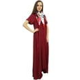 thumbnail image 1 of Bimba Robe Maxi Marron pour Femme à Ourlet Asymétrique avec Poches et Foulard-4, 1 of 5