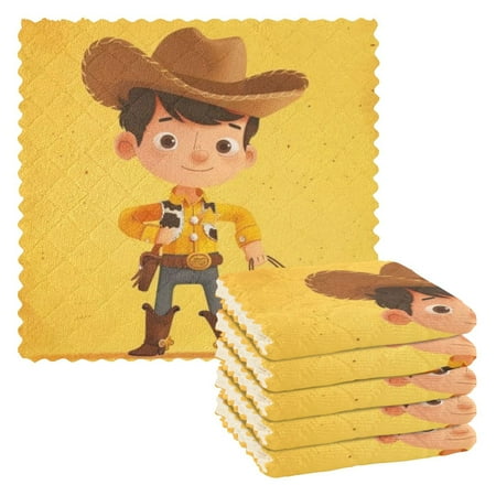 

6 Pieces of Kitchen Towels 11x11Inch Kitchen Dish Cloths Kitchen Dish Towels Reuseable Cleaning Cloths Brown Hat Western Cowboy Boy