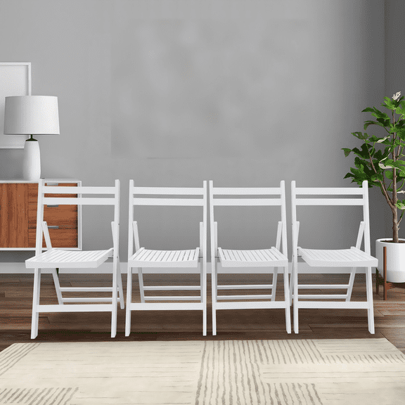Wood Folding Chairs Set of 4 - White Slatted Event Chair, Foldable Chair for Dining, Kitchen, Wedding, Indoor & Outdoor Use, Heavy Duty 220lbs