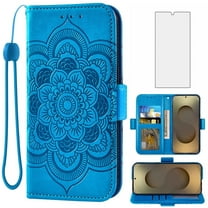 Asuwish Compatible with Samsung Galaxy S25 Ultra Wallet Case Lanyard Leather Flip Card Holder Stand Wrist Strap Cell Phone Cover for Women Men Blue