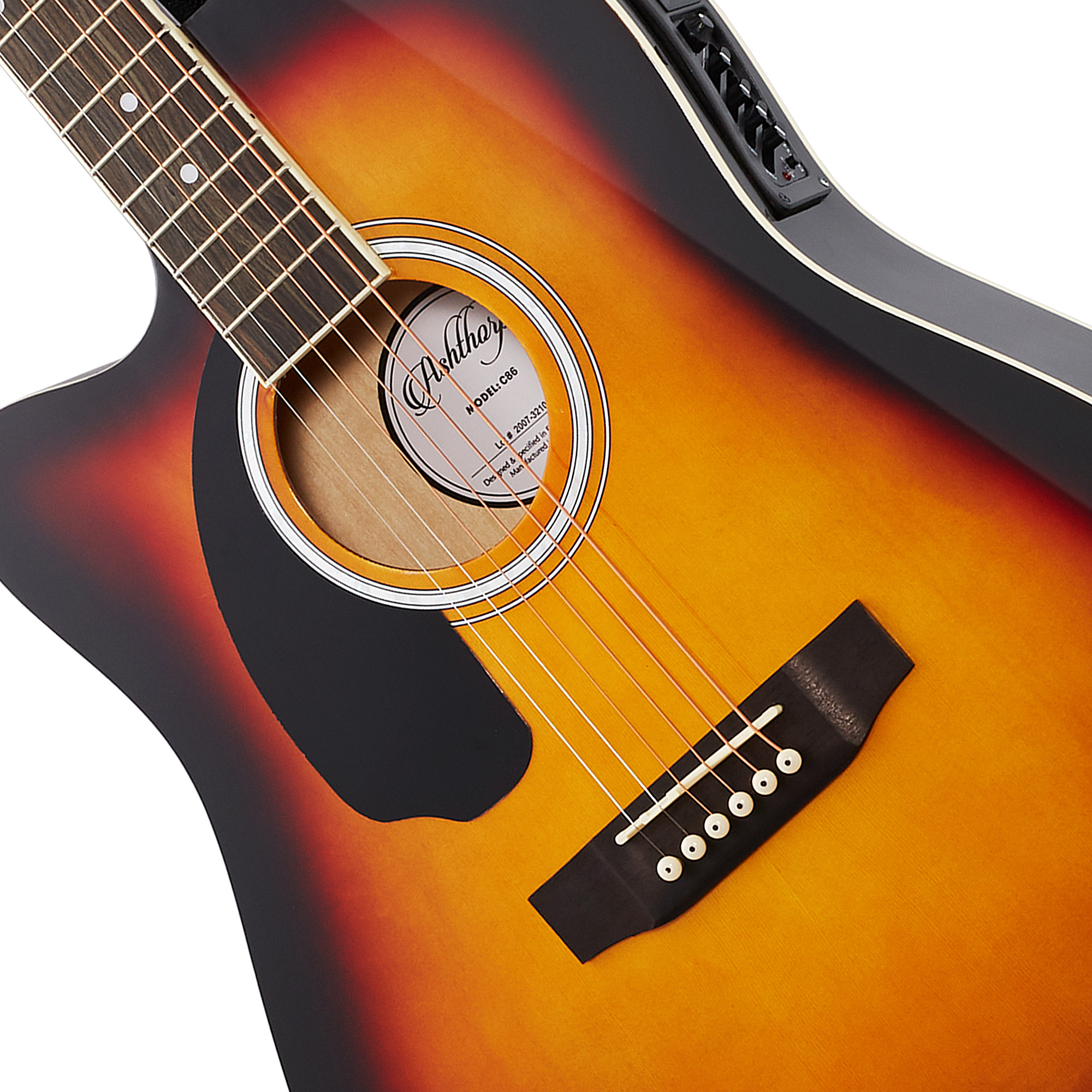 Guitar　Left-Handed　Ashthorpe　Premium　Thinline　Cutaway　Full-Size　Tonewoods　Acoustic-Electric　Package