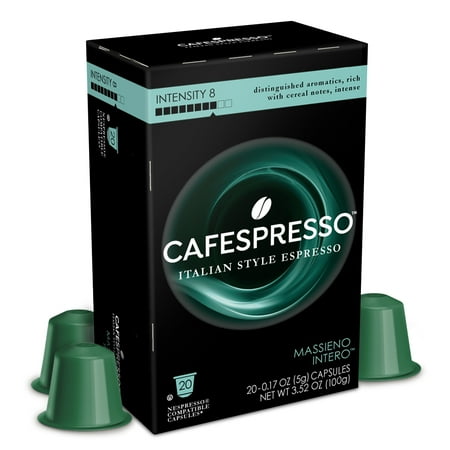 Coffee 30 Capsules - Cafespresso Massieno Intero, Nespresso® Compatible Capsules, 20 count (5 g) capsules, Intensity Level 8