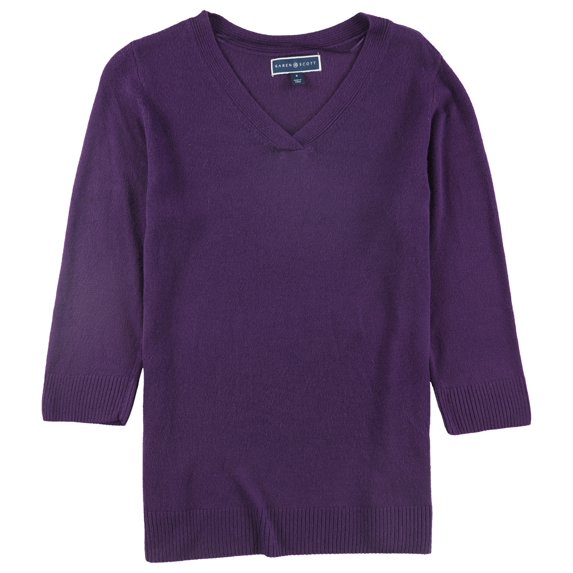 Karen Scott Womens Solid Knit Sweater, Purple, Small