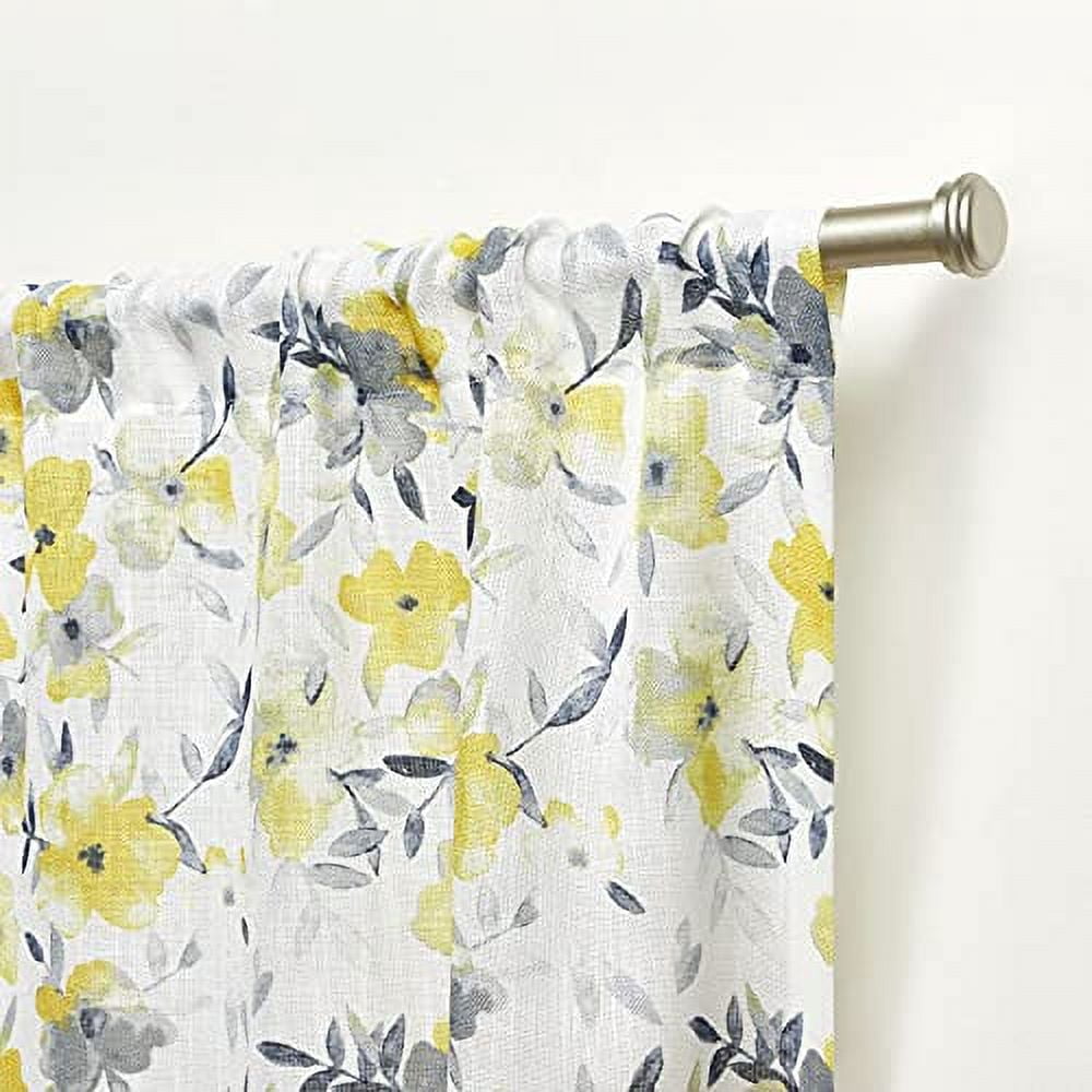 Nicole Miller New York Hattie Light Filtering, Semi Sheer Rod Pocket Curtain Panels, 54"x96", Yellow, Set of 2