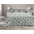 thumbnail image 1 of Grey Comforter & Sham Bedding Set, Abstract Geometrical Theme Retro Illustration of Triangles Trees Print, 3 pcs Duvet Set Microfiber Filling Quilt, 5 Sizes, Coral and Reseda Green, by Ambesonne, 1 of 4