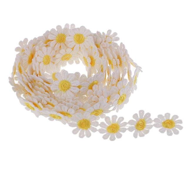 Rongfmy 3Yards Daisy Applique Lace Flower Sewing Craft Ribbon for Dress 25mm Yellow