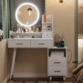 thumbnail image 2 of Makeup Vanity with Round Mirror and Lights,Vanity Desk with and Charging Station and Touch Screen Mirror,Vanity Table with Drawers and Shelves,White, 2 of 8