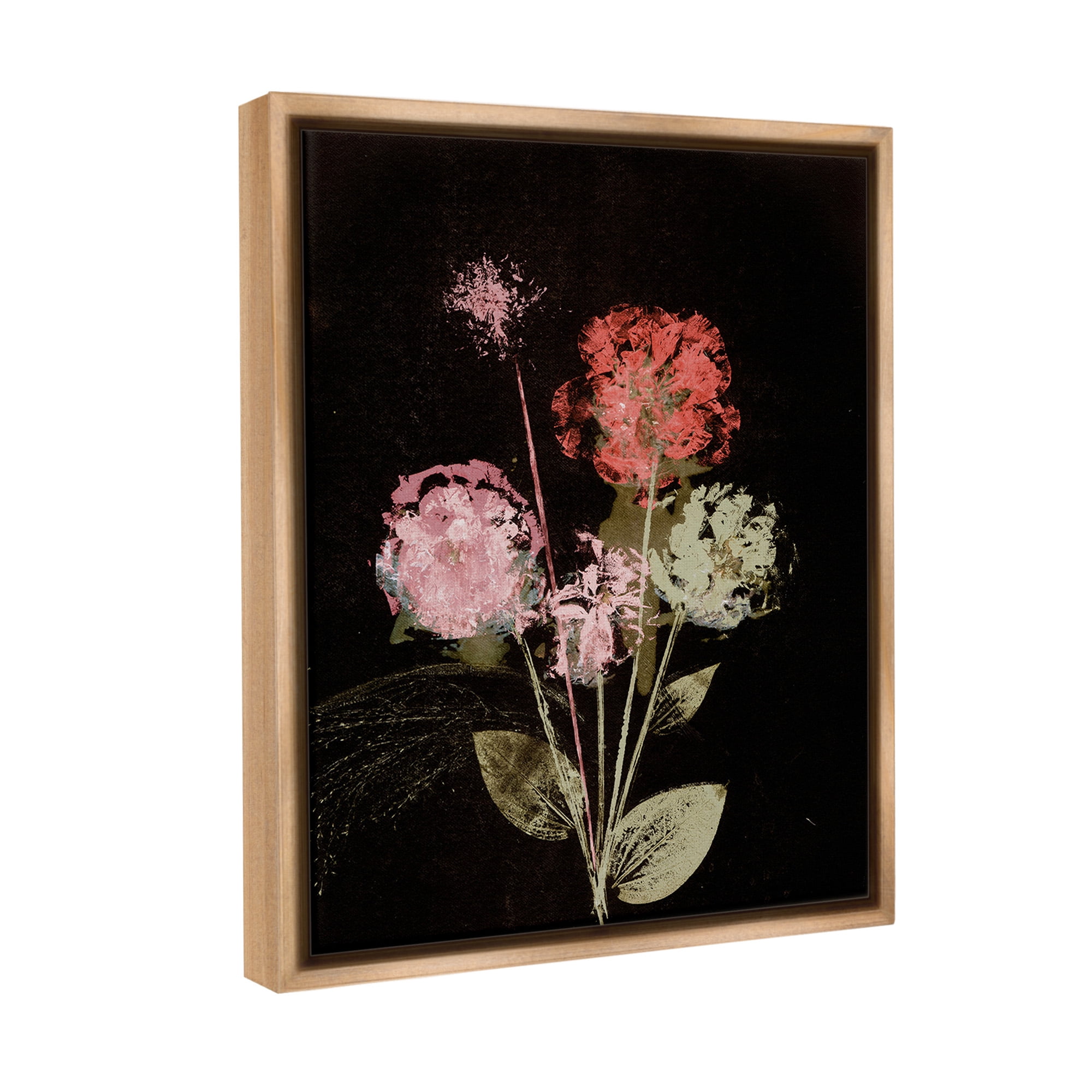 Stupell Industries Rustic Roses on Black Botanical & Floral Painting Brown Floater Framed Canvas Art Print Wall Art, 25 x 31