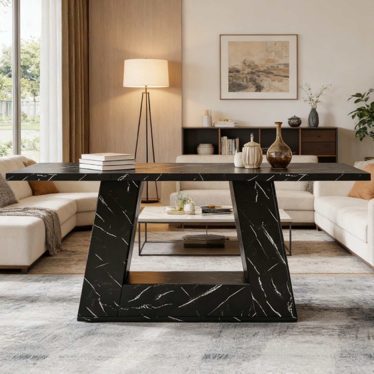 Dining Table, Seats 4-6, Modern Trapezoidal Legs
