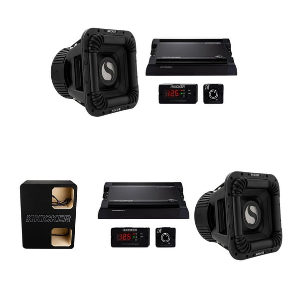 Kicker (2) SOLOX & WarHorse Competition Bundle, (2) 49L7X121 12" Subwoofer, (2) 49WXA36001 Amp & Dual Unloaded Enclosure