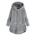 thumbnail image 2 of Patlollav Outwear Winter Wool Jacket for Women Coats Plus Size Hooded Loose Cardigan Button Plush Tops, 2 of 6