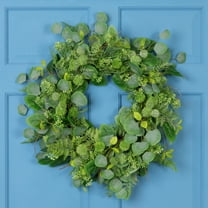 Northlight Seeded Eucalyptus with Sweet Gum Flowers Artificial Spring Wreath - 24"