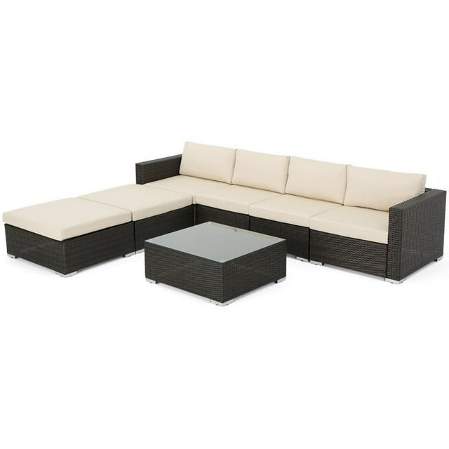 Santa Rosa 6 Seater Wicker Sectional Sofa with Aluminum Frame/Beige Cushions