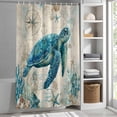 thumbnail image 6 of Teal Sea Turtle Coastal Small Stall Shower Curtain, Waterproof Shower Curtains for Bathroom, Vintage Summer Beach Nautical Washable Fabric Bath Curtain for Bathtub Decoration with Hooks 36x78 Inches, 6 of 9