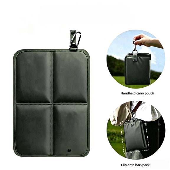KONGTU Foldable Seat Cushion, Black Waterproof Oxford Padded Pad with Carabiner, Ultra‑Light Compact for Stadium, Travel, Fishing & Outdoor Sports