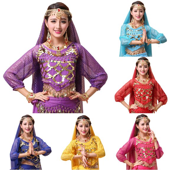 Women Womens Belly Dance Outfits Sequins Long Sleeve Dance Top for Carnival Womens Career Jacket S
