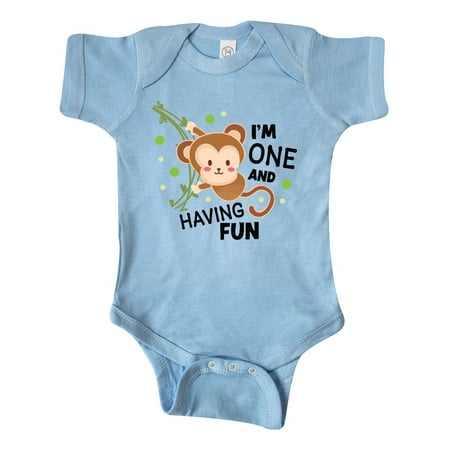 

Inktastic I m One and Having Fun with Monkey Gift Baby Boy or Baby Girl Bodysuit