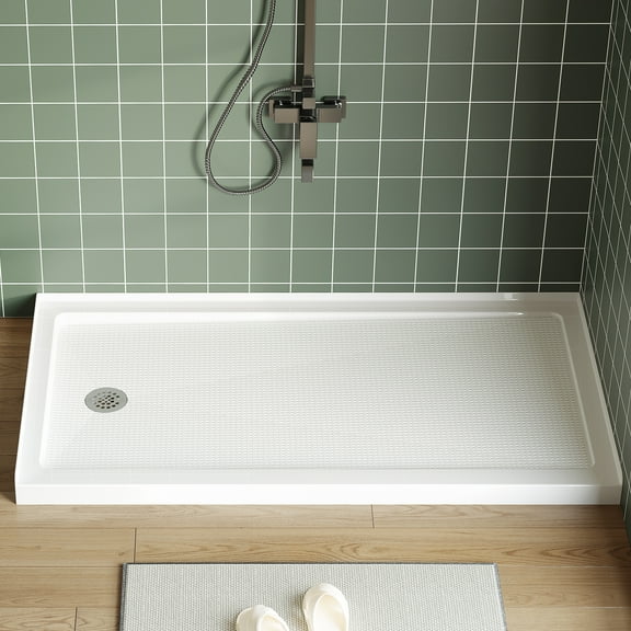 Shower Base, Shower Pan with Slip Resistant Textured Surface, CUPC, CSA Certified Acrylic and Fiberglass Shower Floor Base, Center Drain and Removable Stainless Cover (Left Drain, 60" x 32")