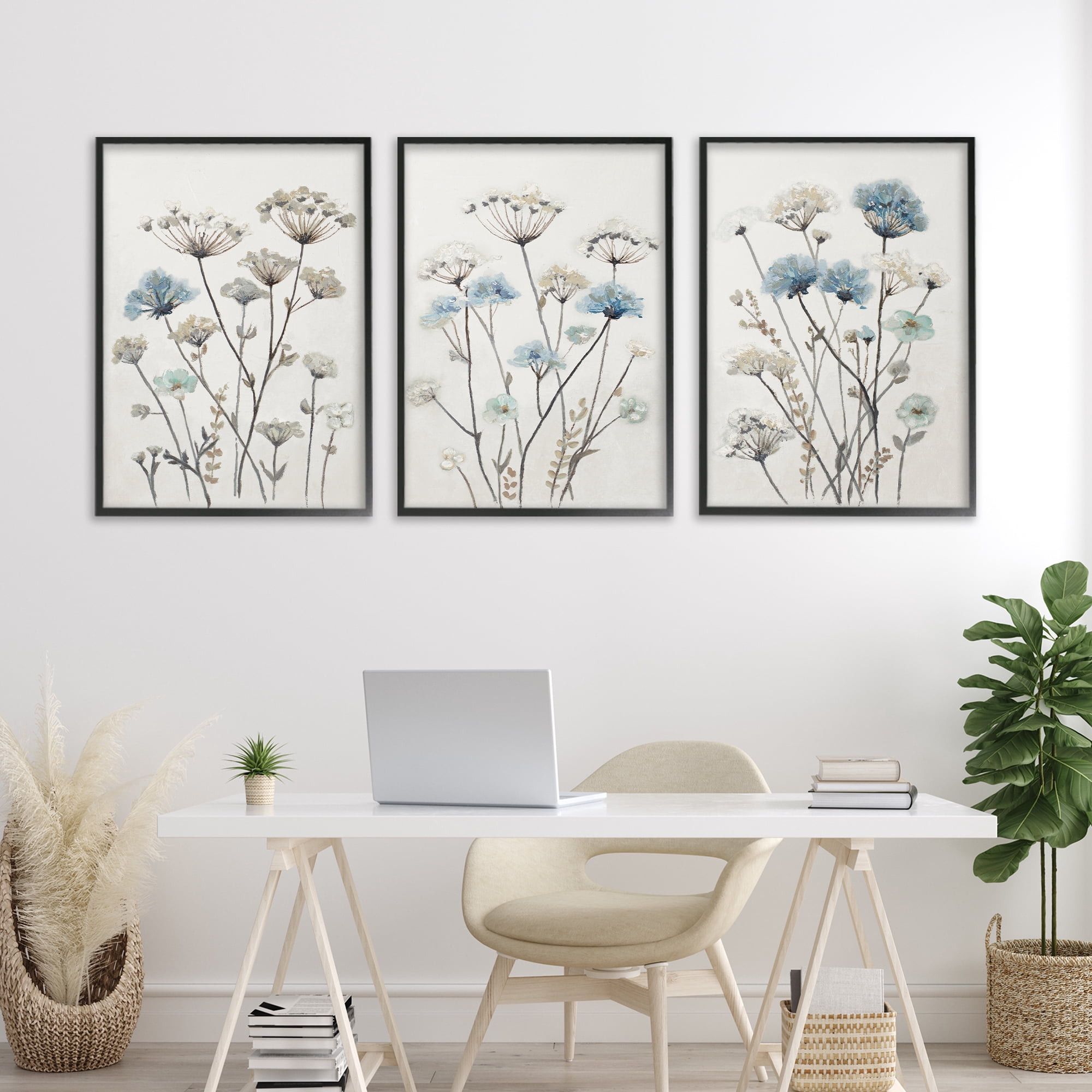 Stupell Industries Neutral & Blue Garden 3 Piece Black Framed Giclee Art Set, design by Patricia Pinto